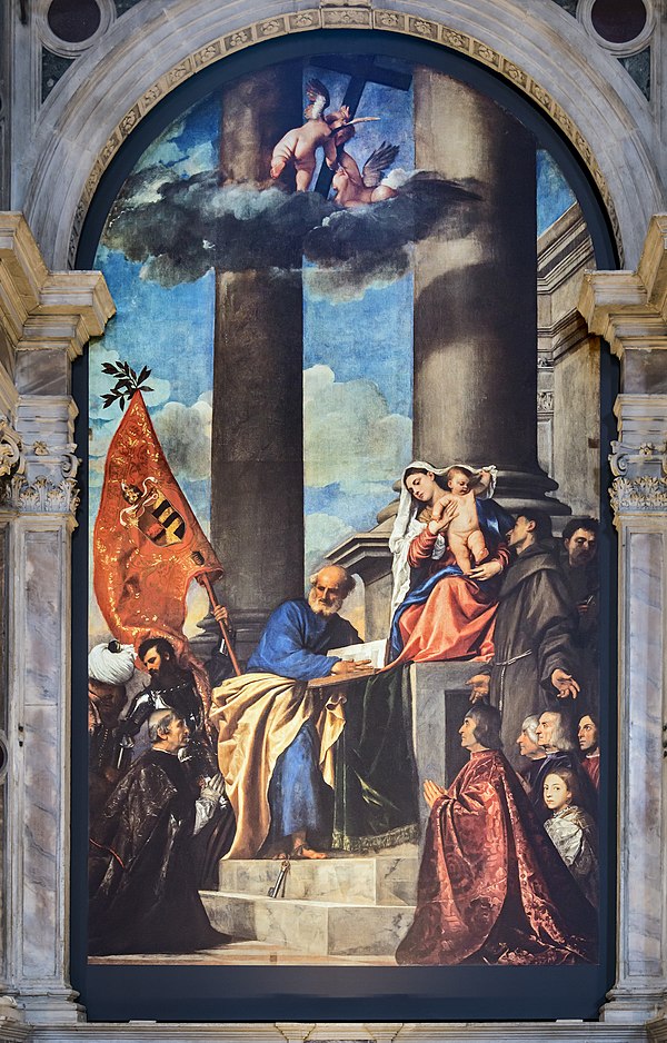 Titian, The Pesaro Madonna, 1519-26, oil on canvas, 488cm x 269cm, Santa Maria Gloriosa dei Frari, Venice.